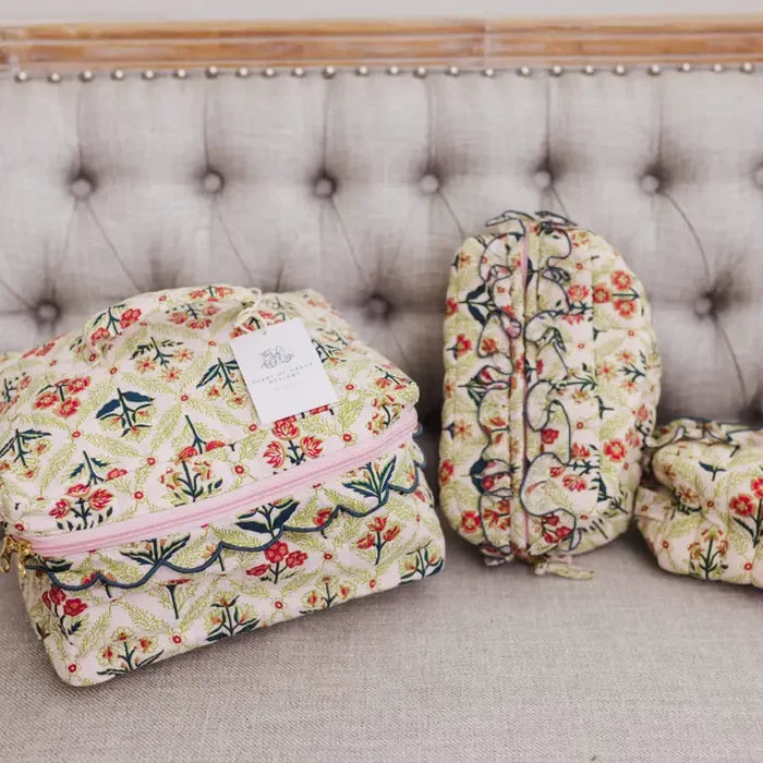 Meadow Luxe Ruffled Quilted Cosmetic Bags