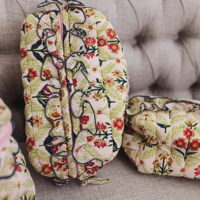 Meadow Luxe Ruffled Quilted Cosmetic Bags