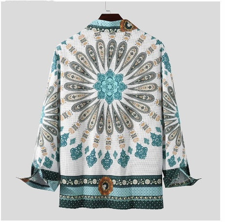 Men's Clothing Summer Loose Shirt Printing Long-sleeved Shirt
