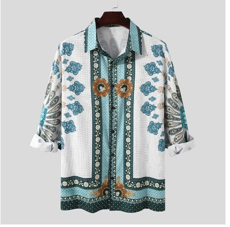 Men's Clothing Summer Loose Shirt Printing Long-sleeved Shirt