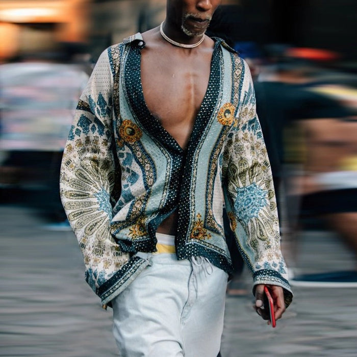 Men's Clothing Summer Loose Shirt Printing Long-sleeved Shirt