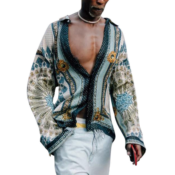 Men's Clothing Summer Loose Shirt Printing Long-sleeved Shirt
