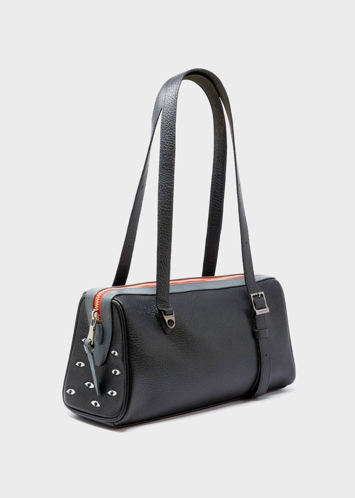 Min & Mon - Esther Mini Satchel Bag - Black with Eyes Embroidery-Min & Mon-treehaus