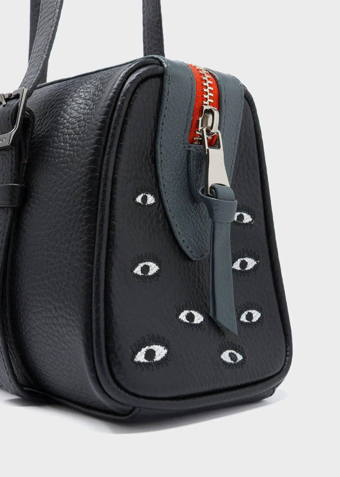 Min & Mon - Esther Mini Satchel Bag - Black with Eyes Embroidery-Min & Mon-treehaus