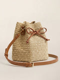 Mini Handwoven Raffia Drawstring Crossbody Bag
