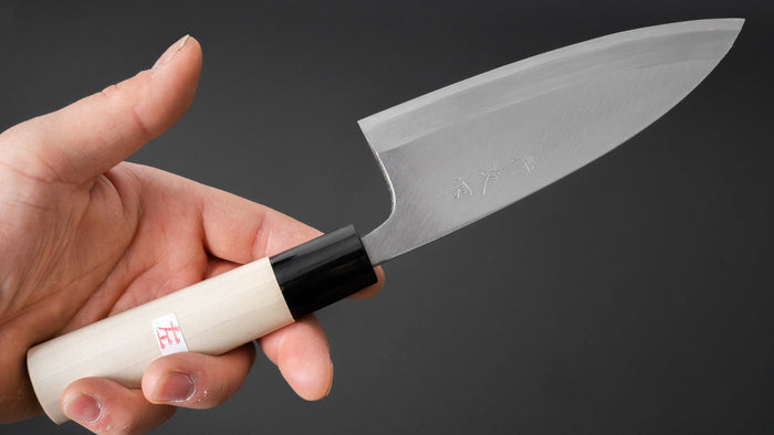 Morihei Yoshitomo Left-Handed Deba 135mm Poplar Handle - HITOHIRA
