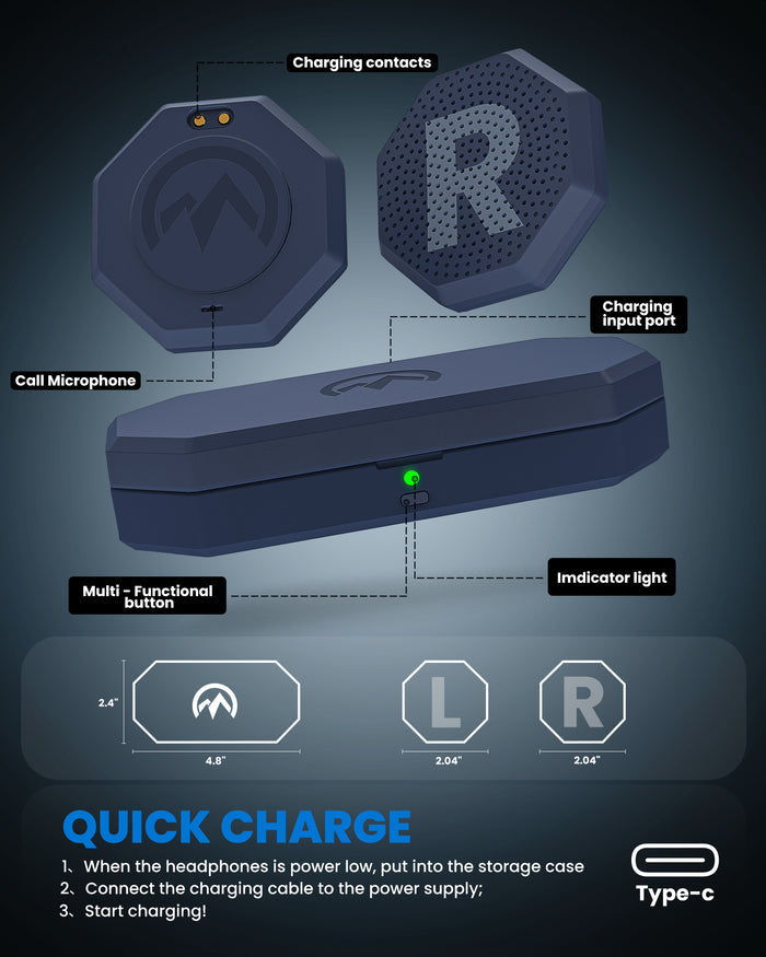 MZ04-M Wireless  Drop-in Headphones with Cable Charging for Ski Helmet