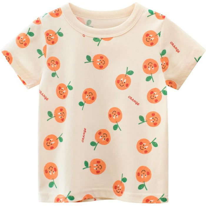 Orange Pattern Short Sleeve T-shirt for Toddler/Kid Girls