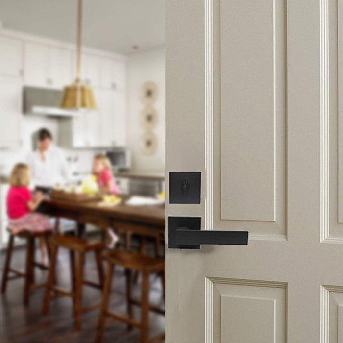 Passage Door Levers and Single Cylinder Deadbolts Lock Set (Keyed Alike), Black Finish - Probrico