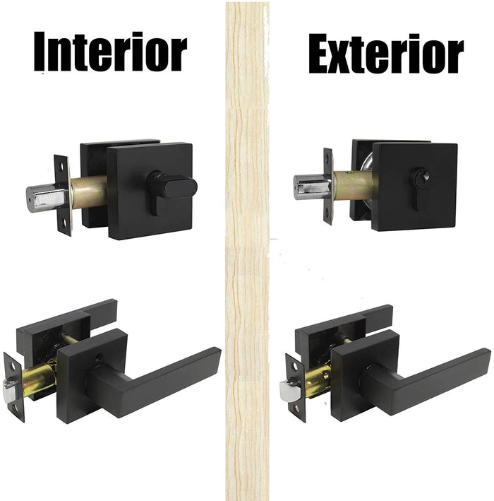 Passage Door Levers and Single Cylinder Deadbolts Lock Set (Keyed Alike), Black Finish - Probrico