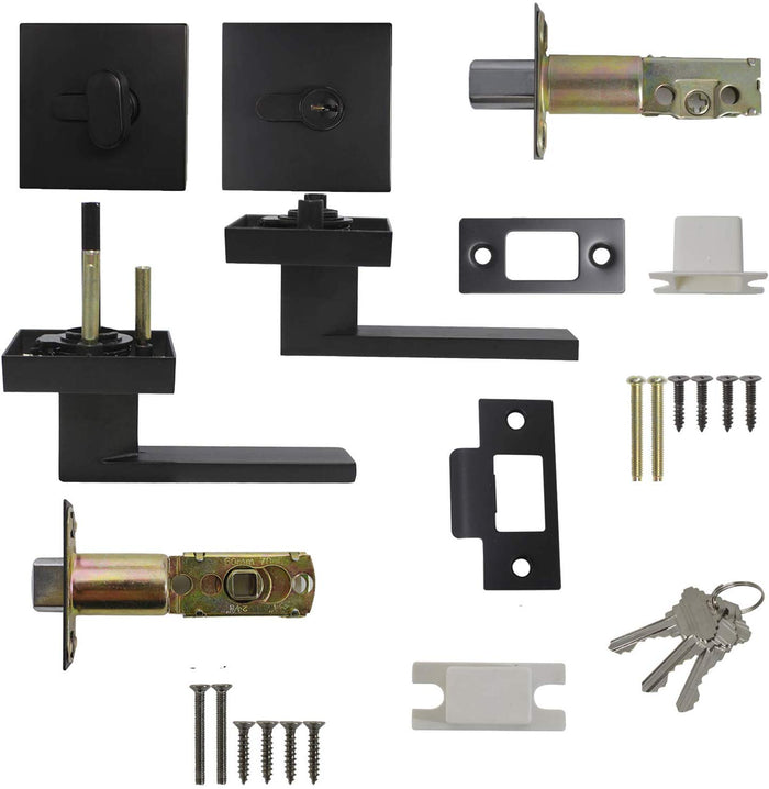 Passage Door Levers and Single Cylinder Deadbolts Lock Set (Keyed Alike), Black Finish - Probrico