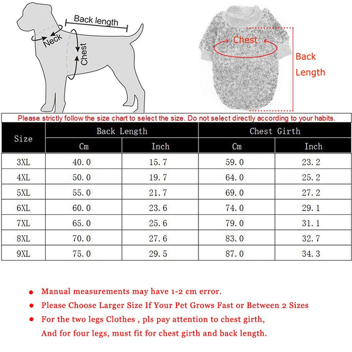 Pet Fleece Sweater — Extended Sizes 3XL–9XL
