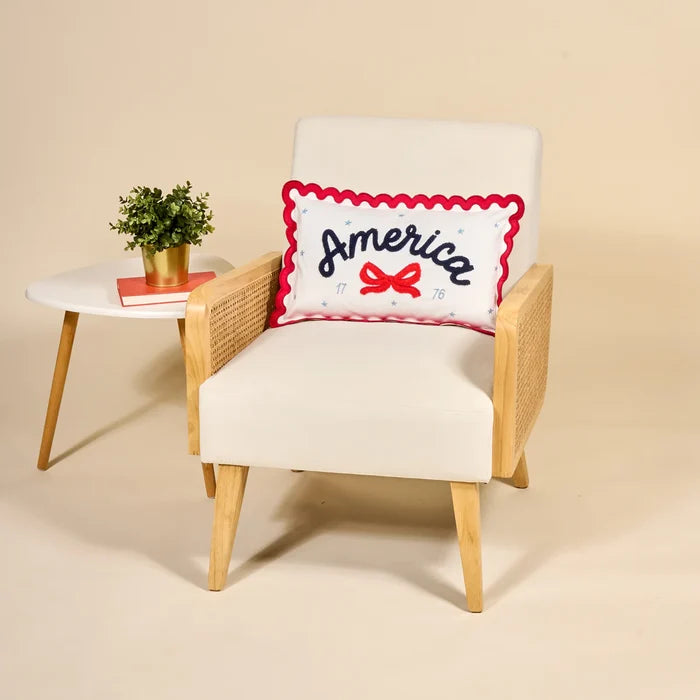 Pillow - America  - White with Bow - Findlay Rowe Designs