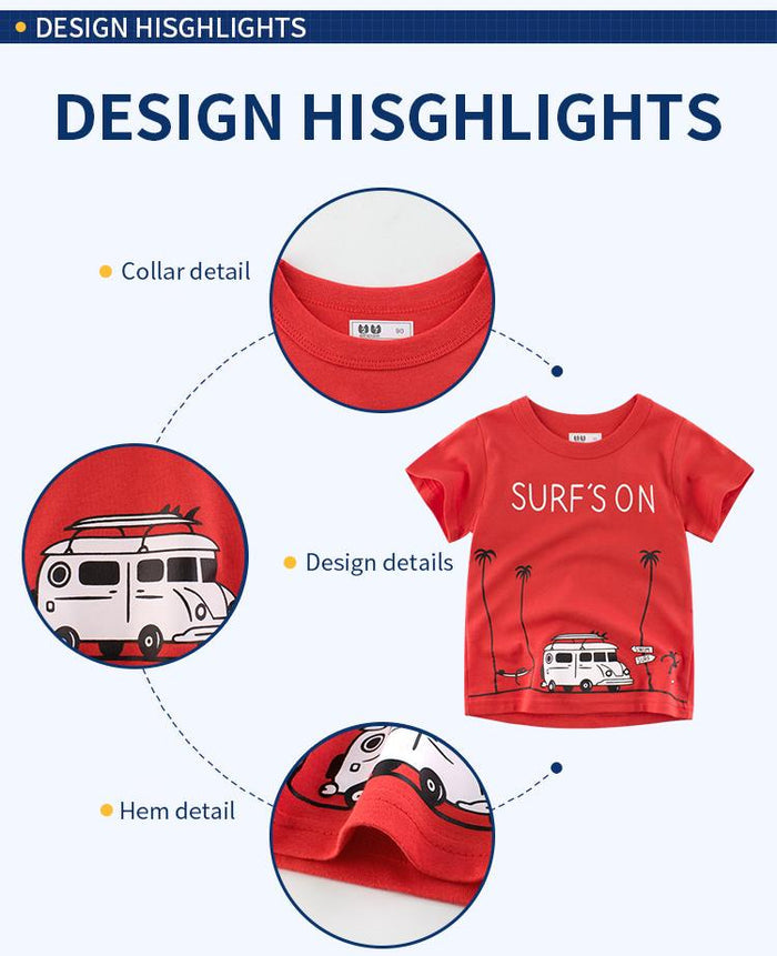 Summer Boys Premium Cotton T-Shirt with Summer Beach and Coconut Tree Elements - Kidsyard Greenland