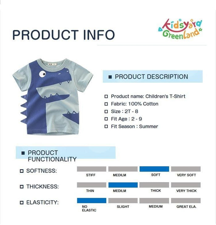 Premium Kids Cotton T-shirt with Small Crocodile Pattern