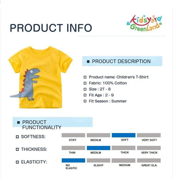 Premium Kids Cotton T-shirt with Small Dinosaur Pattern