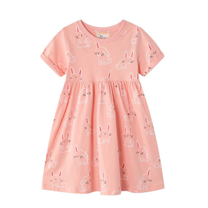Premium Little Bunny Print Pink Dress