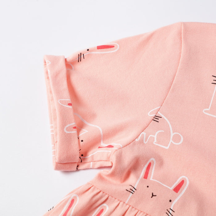 Premium Little Bunny Print Pink Dress