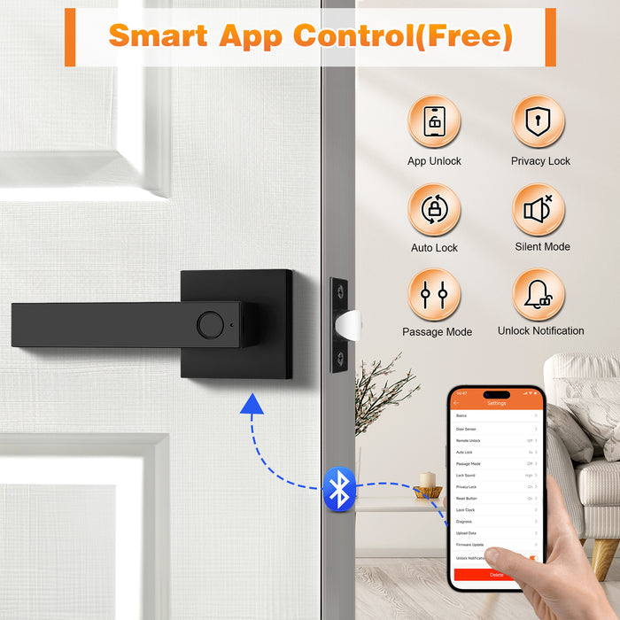 Probrico Black Smart Lock Keyless Entry Door Lock with Handle Fingerprint Door Lock for Bedroom Bathroom