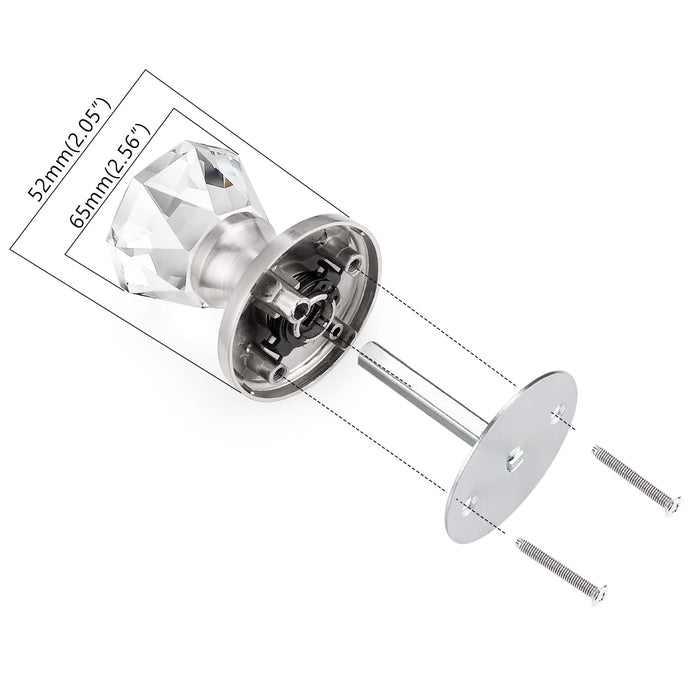 Probrico Crystal Dummy Door Knobs, Single Side Door Handles, Clear Glass Knobs Inactive Non-Turning Door Pulls, Satin Nickel Rosette DLC02BOSND