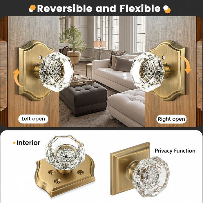 Antique Brass Diamond Crystal Glass Door Knobs