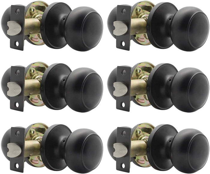 Probrico Flat Black Passage Door Knobs Handle Keyless for Interior Door Knobs Hall or Closet 6 Pack - Probrico