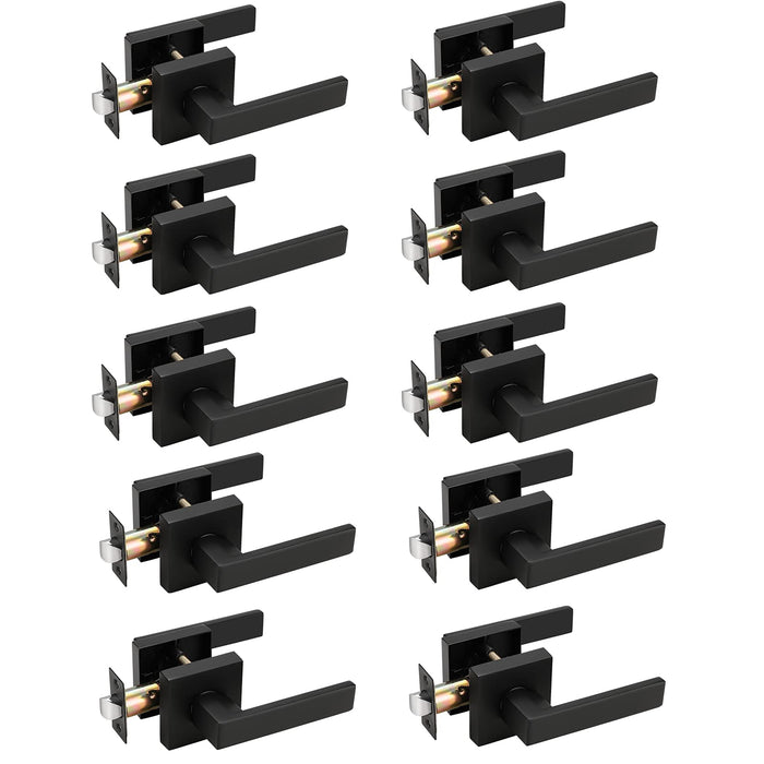 Probrico Hall or Closet Door Levers Locks Black Finish Passage Door Lock 10 Packs - Probrico