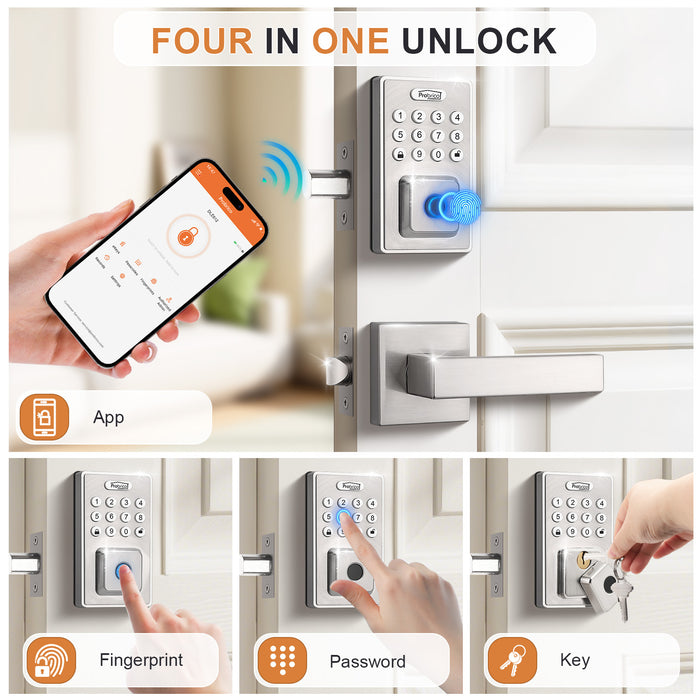 Probrico Keyless Entry Door Lock Smart Locks for Front Door, Keypad Door Lock with Handle Satin Nickel