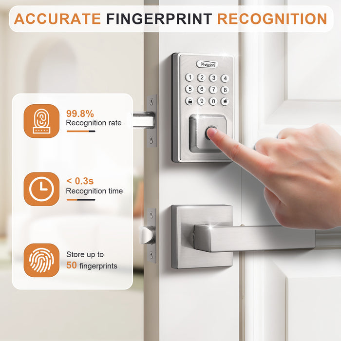 Probrico Keyless Entry Door Lock Smart Locks for Front Door, Keypad Door Lock with Handle Satin Nickel