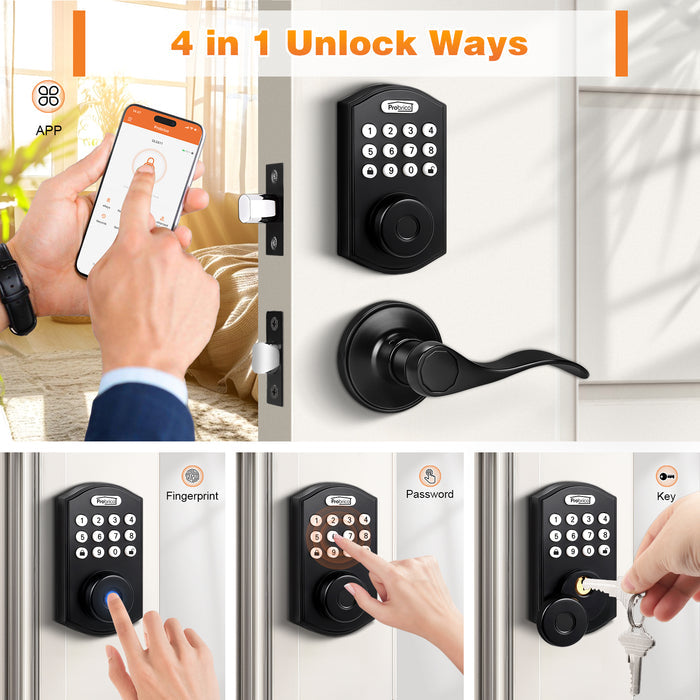 Probrico Keypad Door Lock with Handle Keyless Entry Door Lock, Smart Locks for Front Door Fingerprint Deadbolt with Handle Black