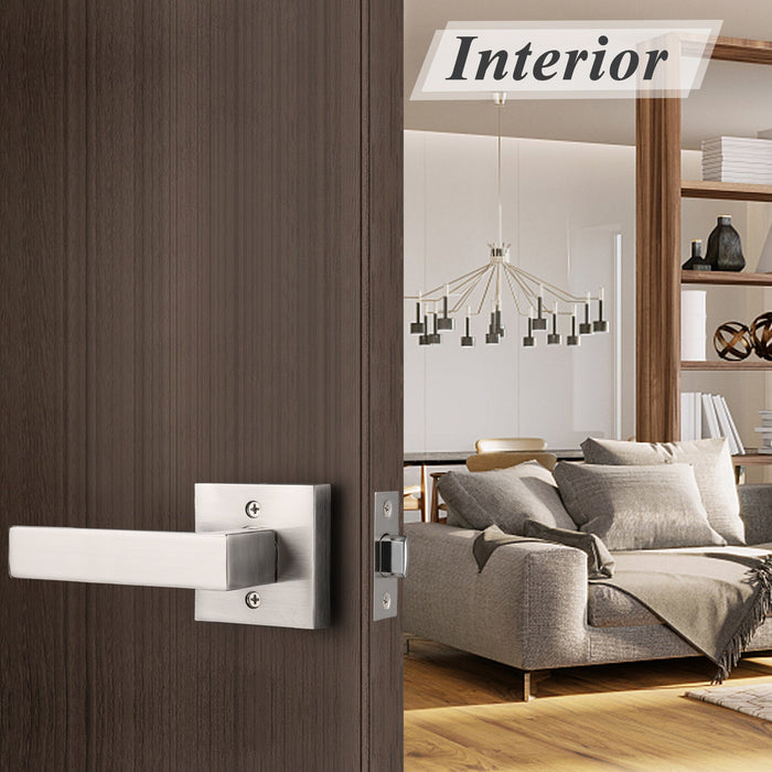 Probrico Passage Door Lever Set with Square Rosette, No Key DL01SNPS - Probrico
