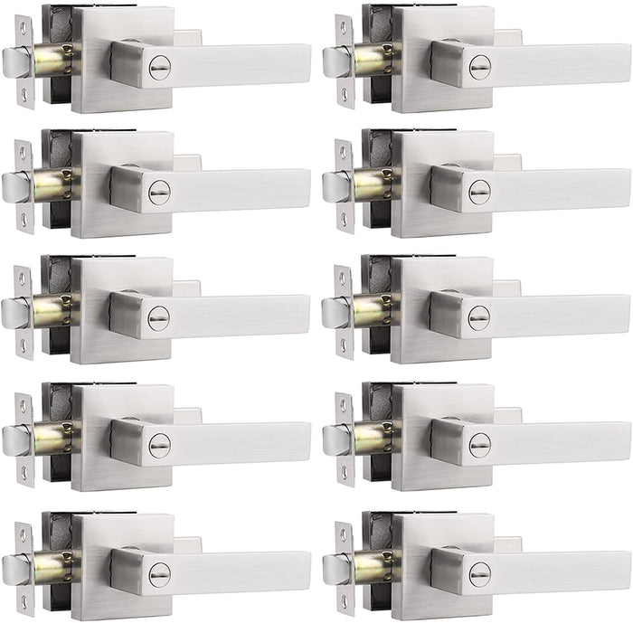 Probrico Privacy Bedroom and Bathroom Door Handles Satin Nickel Finish Door Levers 10 Packs - Probrico