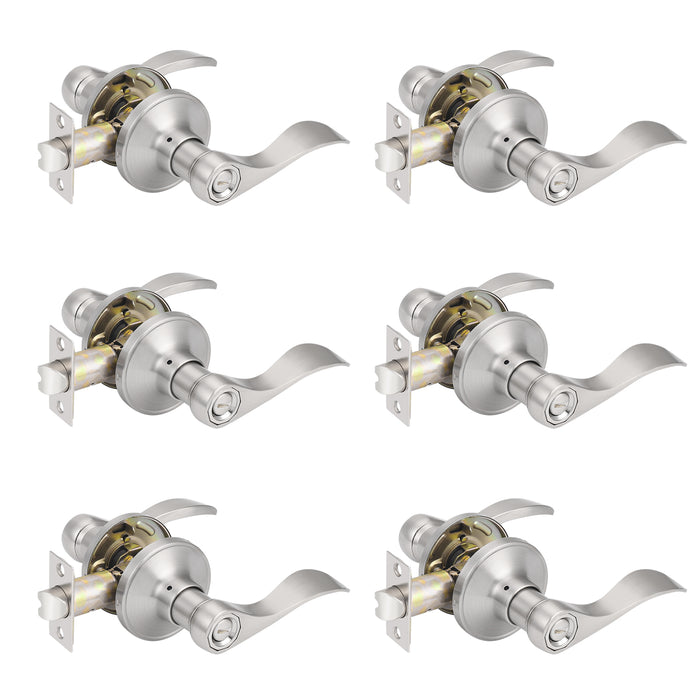 Probrico Privacy Door Levers Wave Style Handles Keyless Lock Bed Bath Door Lockset, Satin Nickel 6 Pack - Probrico