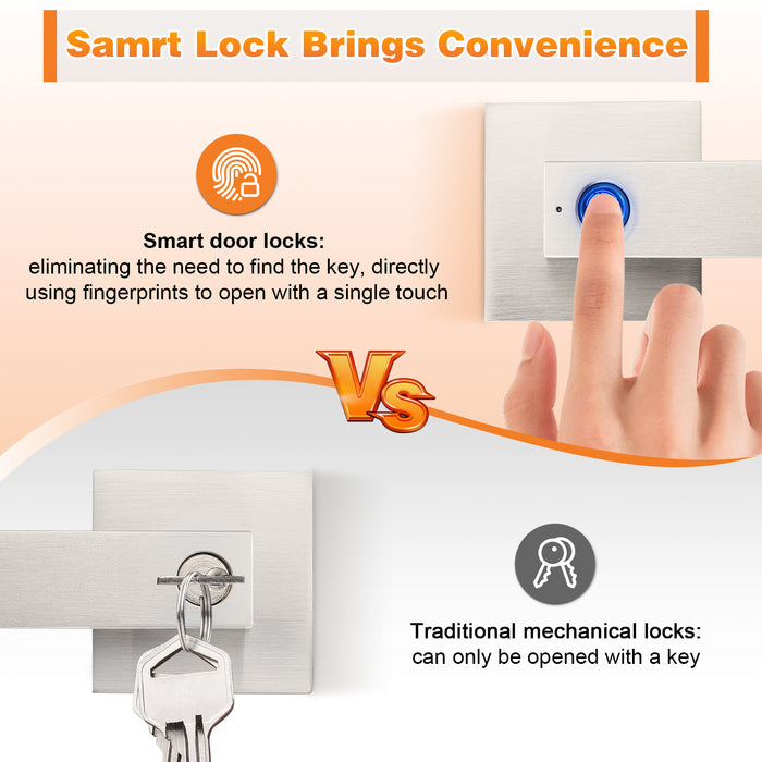 Probrico Satin Nickel Smart Lock Keyless Entry Door Lock with Handle Fingerprint Door Lock for Bedroom Bathroom
