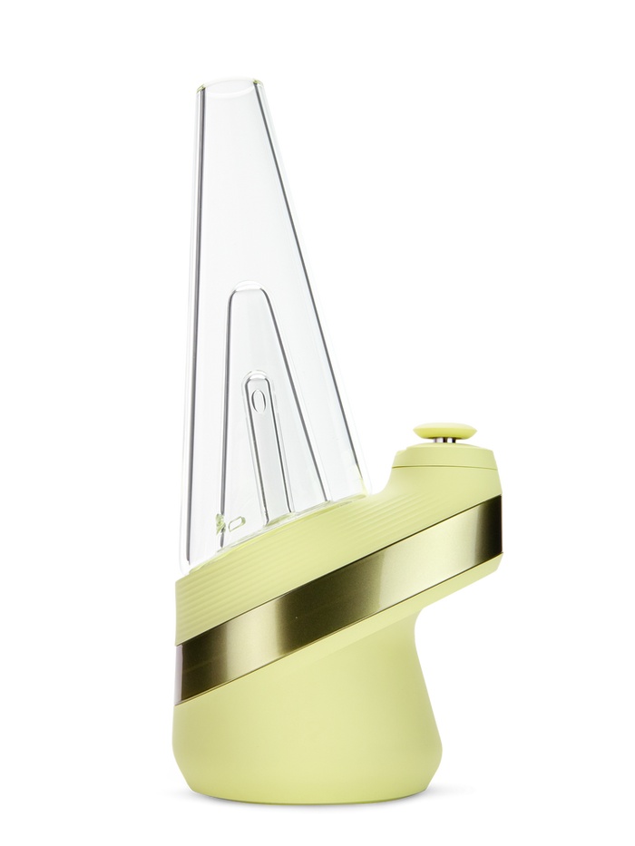 Puffco Peak Zest e-rig right side showing chartreuse-style body and clear glass attachment