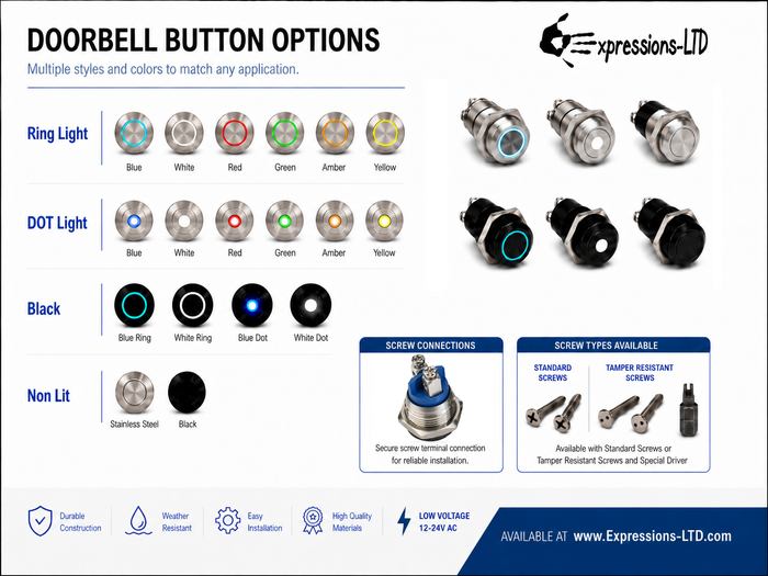 Push Button Low Voltage Doorbell LED, Stainless Steel Expressions LTD
