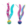 The Quirky Kitty Catnip Seaweed Tumblers 2pk features two ocean-themed, interactive toys with bright-colored streamers and thin ribbon strands for extra fun. Infused with catnip, they're perfect for playful cats. Brand: Quirky Kitty.