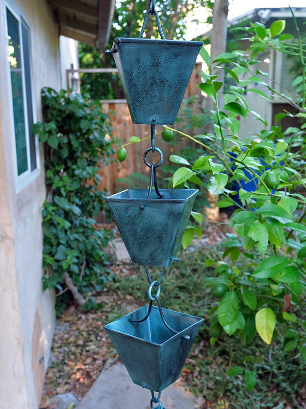 Rain Chain XL Square Cup - Patina RainChains