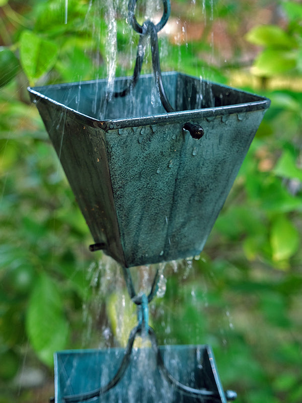Rain Chain XL Square Cup - Patina RainChains