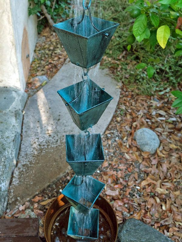 Rain Chain XL Square Cup - Patina RainChains
