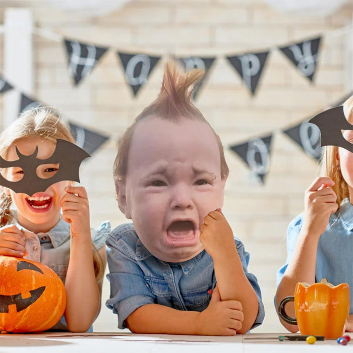 Realistic Crying Baby Halloween Mask in Lightweight Natural Latex