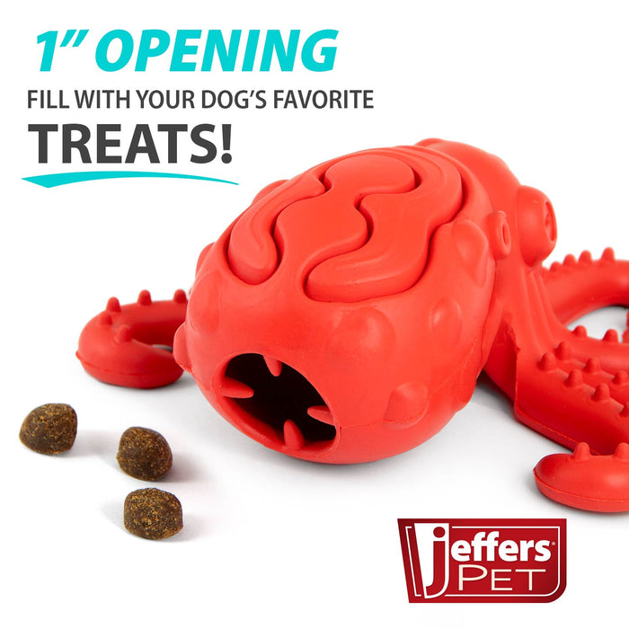 Red Octopus Treat Toy with a One-Inch Opening
