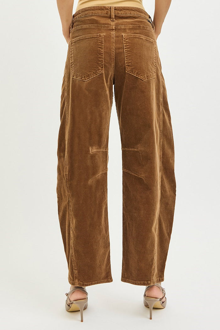 Risen Slouchy Ankle Barrel Corduroy Pants -Teddy Bear