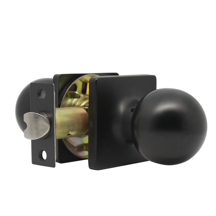 Round Ball Knob with Square Rosette, Interior Passage Door Knobs Black DLS07BKPS - Probrico