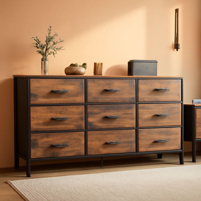 Rustic Brown 9 Drawer Dresser And TV Stand 47 Inch Wide-0