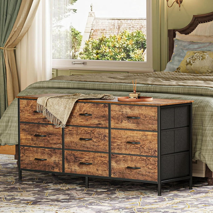 Rustic Brown 9 Drawer Dresser And TV Stand 47 Inch Wide-1
