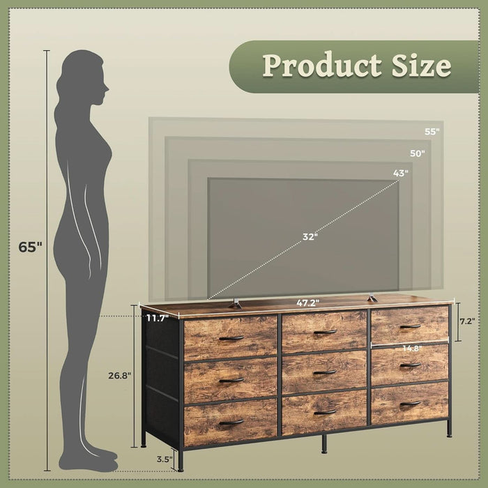 Rustic Brown 9 Drawer Dresser And TV Stand 47 Inch Wide-2