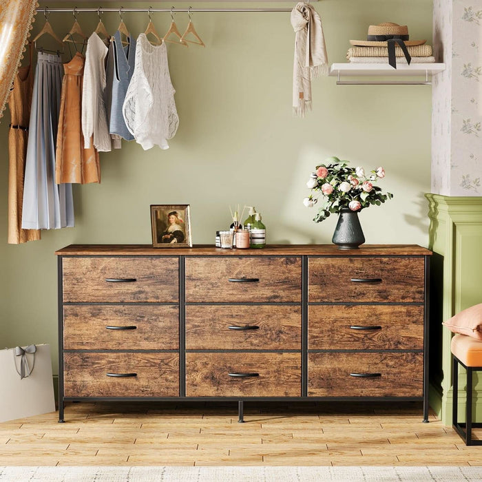 Rustic Brown 9 Drawer Dresser And TV Stand 47 Inch Wide-3