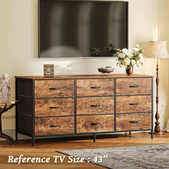 Rustic Brown 9 Drawer Dresser And TV Stand 47 Inch Wide-4