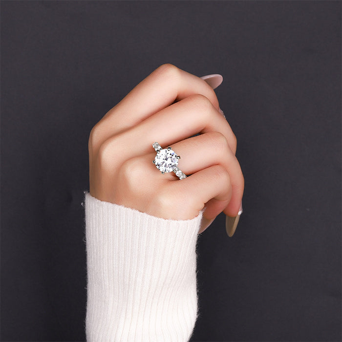 S925 Silver 5 Karat Moissanite Ring Luxury White Moonlight Six Claws